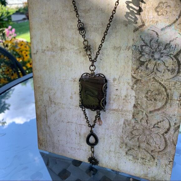 Hand Crafted One of a Kind Jasper Wrapped Brass Necklace Toggle closure - Picture 1 of 14